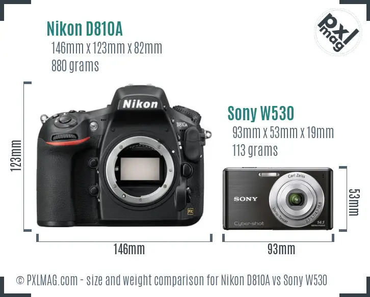 Nikon D810A vs Sony W530 size comparison