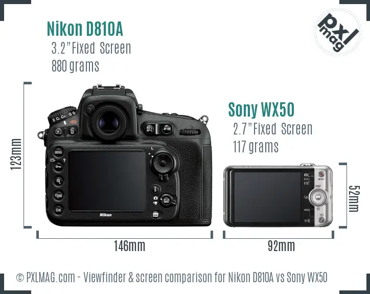 Nikon D810A vs Sony WX50 Screen and Viewfinder comparison