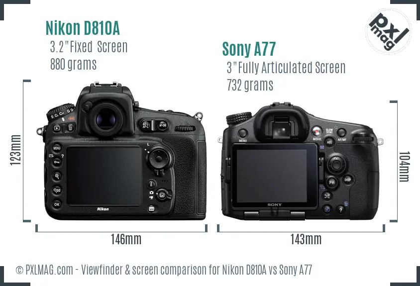 Nikon D810A vs Sony A77 Screen and Viewfinder comparison