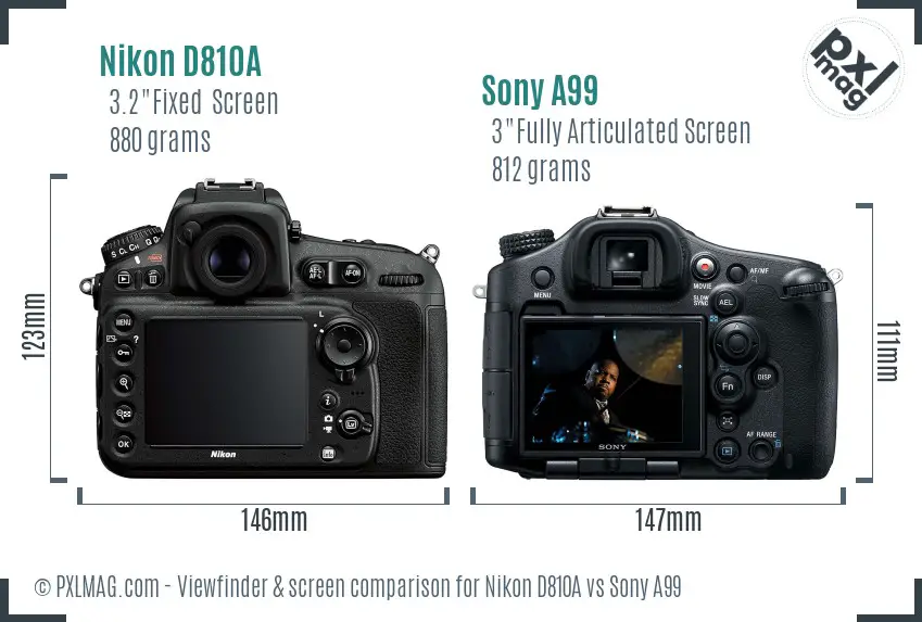 Nikon D810A vs Sony A99 Screen and Viewfinder comparison