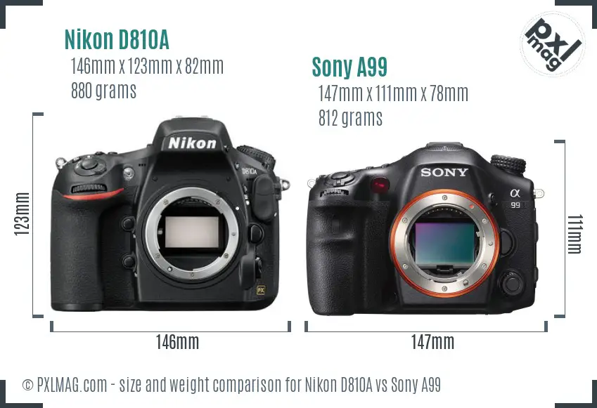 Nikon D810A vs Sony A99 size comparison