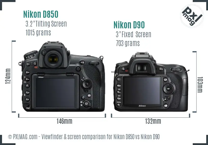 Nikon D850 vs Nikon D90 Screen and Viewfinder comparison