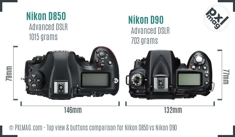 Nikon D850 vs Nikon D90 top view buttons comparison