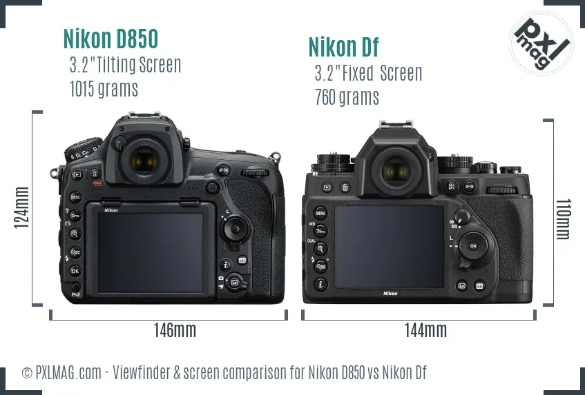 Nikon D850 vs Nikon Df Screen and Viewfinder comparison