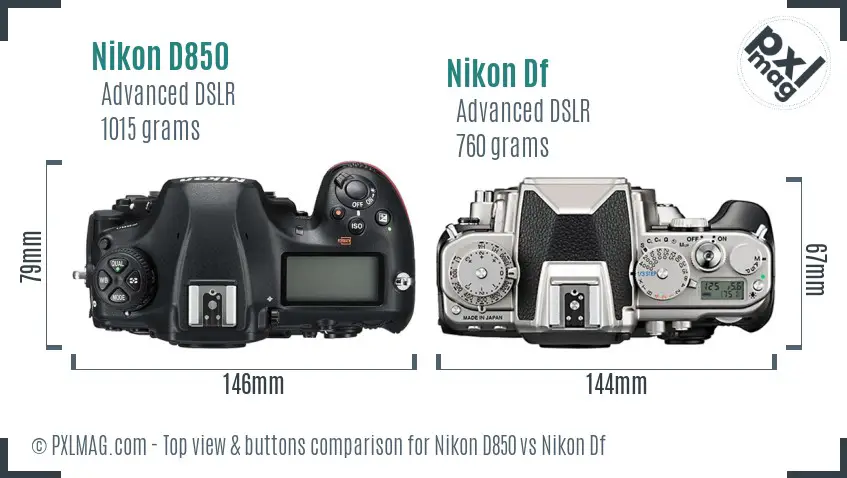 Nikon D850 vs Nikon Df top view buttons comparison