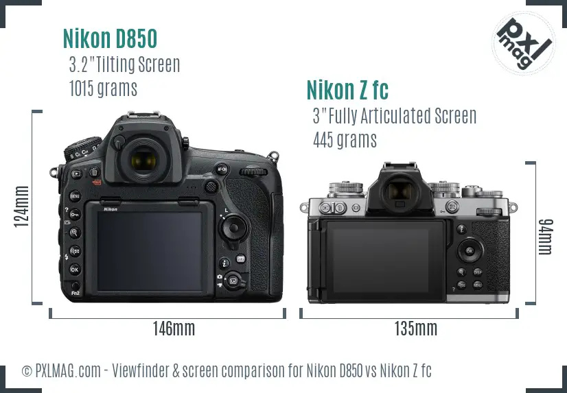 Nikon D850 vs Nikon Z fc Screen and Viewfinder comparison Nikon D850 vs Nikon Z fc Screen and Viewfinder comparison