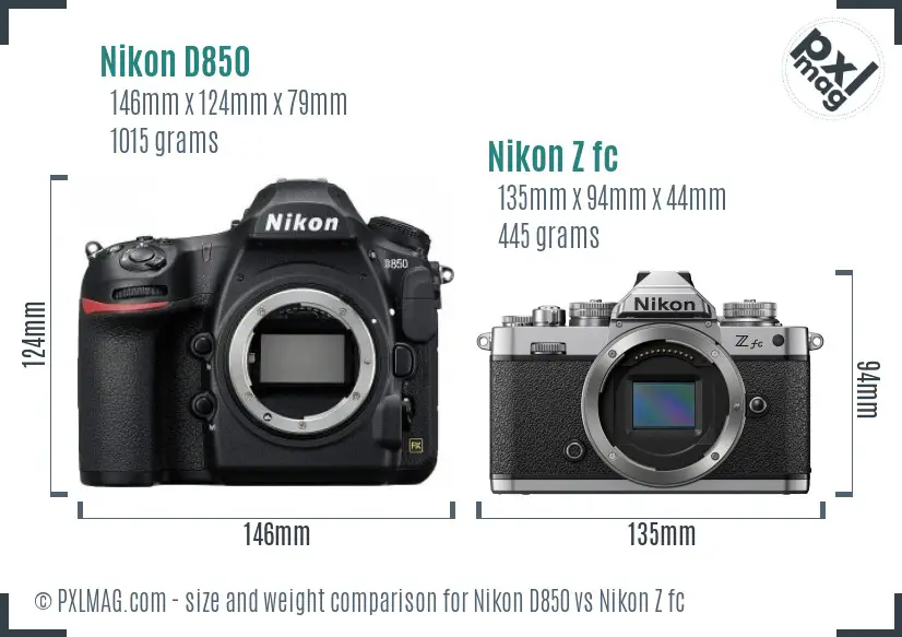 Nikon D850 vs Nikon Z fc size comparison Nikon D850 vs Nikon Z fc size comparison