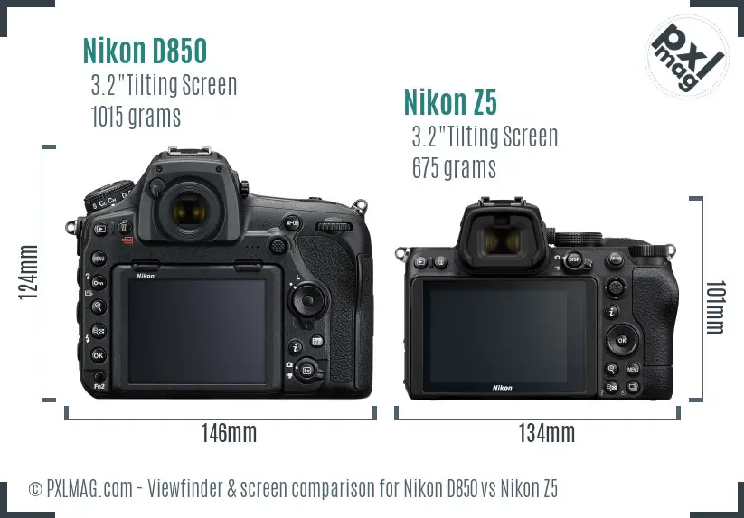 Nikon D850 vs Nikon Z5 Screen and Viewfinder comparison