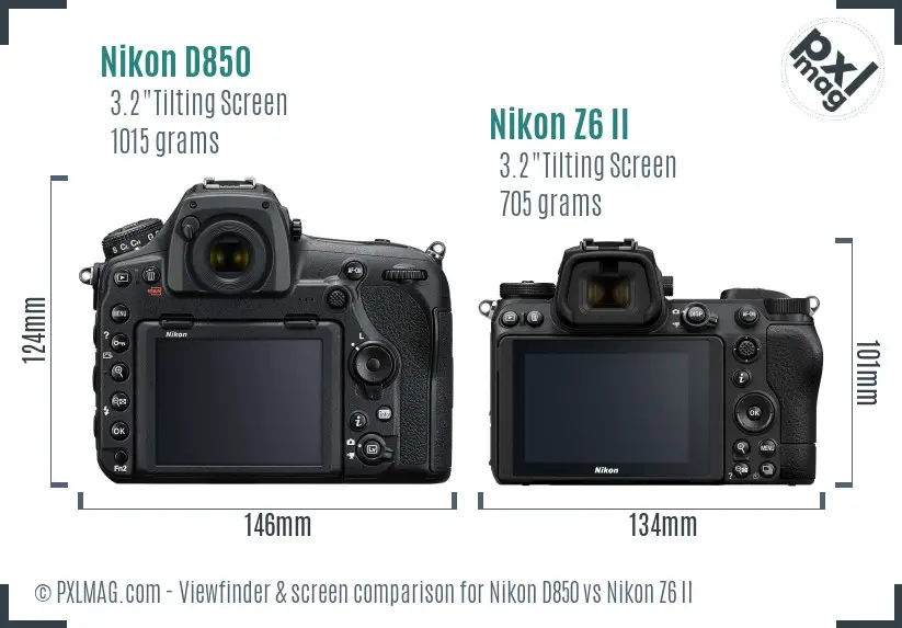 Nikon D850 vs Nikon Z6 II Screen and Viewfinder comparison