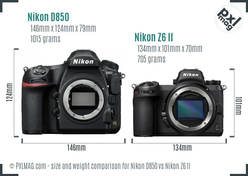 Nikon D850 vs Nikon Z6 II size comparison