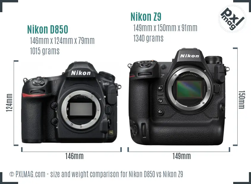 Nikon D850 vs Nikon Z9 size comparison
