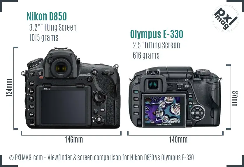 Nikon D850 vs Olympus E-330 Screen and Viewfinder comparison