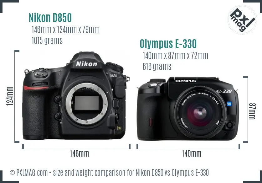 Nikon D850 vs Olympus E-330 size comparison