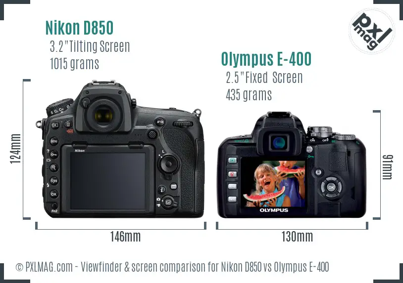 Nikon D850 vs Olympus E-400 Screen and Viewfinder comparison