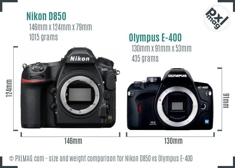 Nikon D850 vs Olympus E-400 size comparison