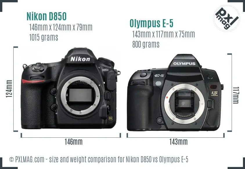 Nikon D850 vs Olympus E-5 size comparison