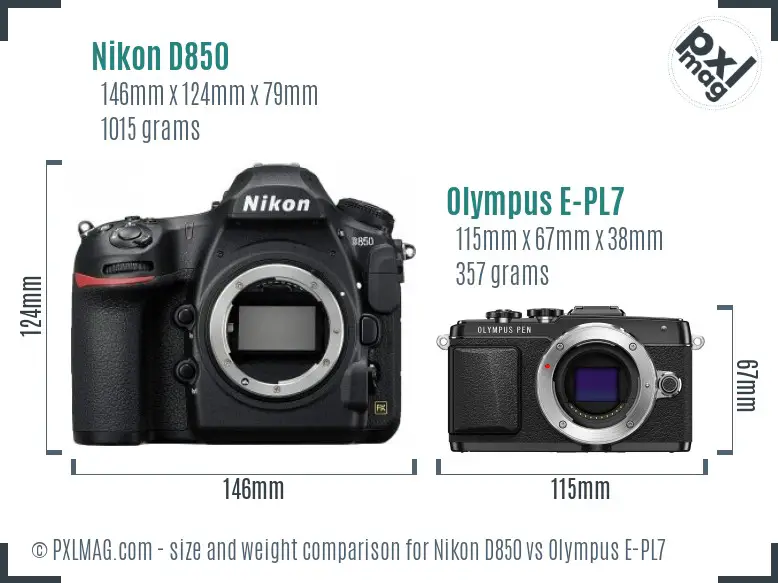 Nikon D850 vs Olympus E-PL7 size comparison Nikon D850 vs Olympus E-PL7 size comparison