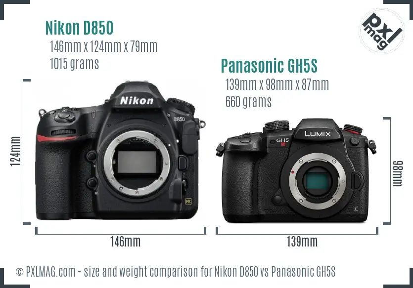 Nikon D850 vs Panasonic GH5S size comparison