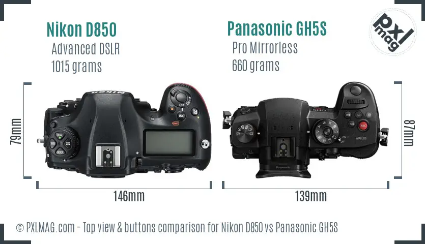 Nikon D850 vs Panasonic GH5S top view buttons comparison