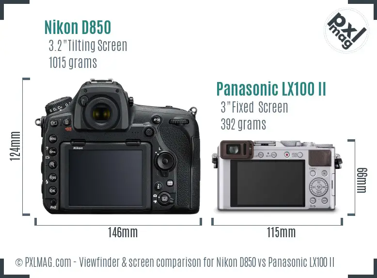 Nikon D850 vs Panasonic LX100 II Screen and Viewfinder comparison