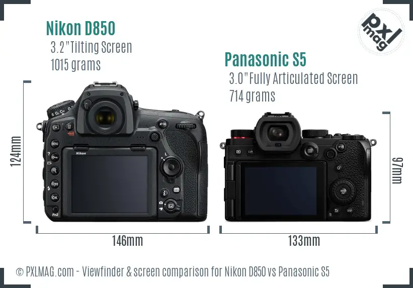 Nikon D850 vs Panasonic S5 Screen and Viewfinder comparison