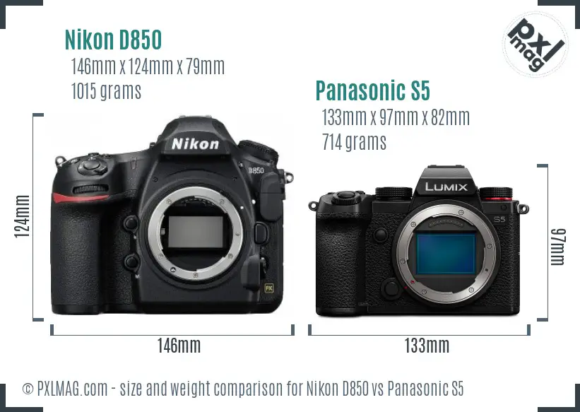 Nikon D850 vs Panasonic S5 size comparison