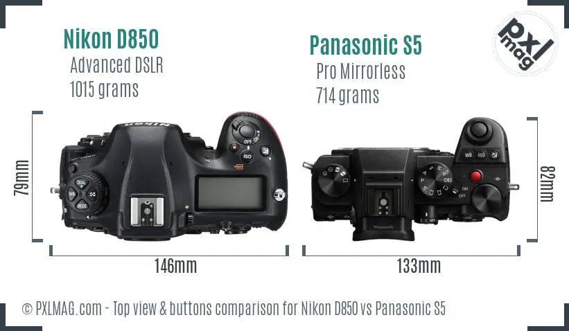 Nikon D850 vs Panasonic S5 top view buttons comparison