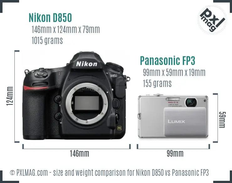 Nikon D850 vs Panasonic FP3 size comparison