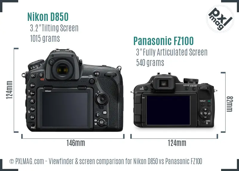 Nikon D850 vs Panasonic FZ100 Screen and Viewfinder comparison
