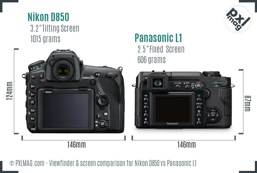 Nikon D850 vs Panasonic L1 Screen and Viewfinder comparison