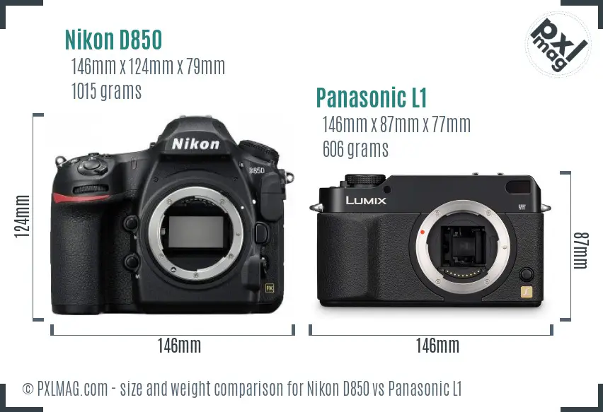 Nikon D850 vs Panasonic L1 size comparison
