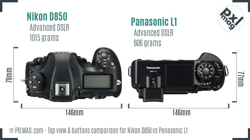 Nikon D850 vs Panasonic L1 top view buttons comparison