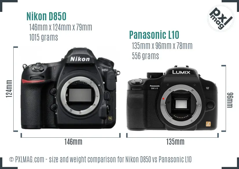 Nikon D850 vs Panasonic L10 size comparison
