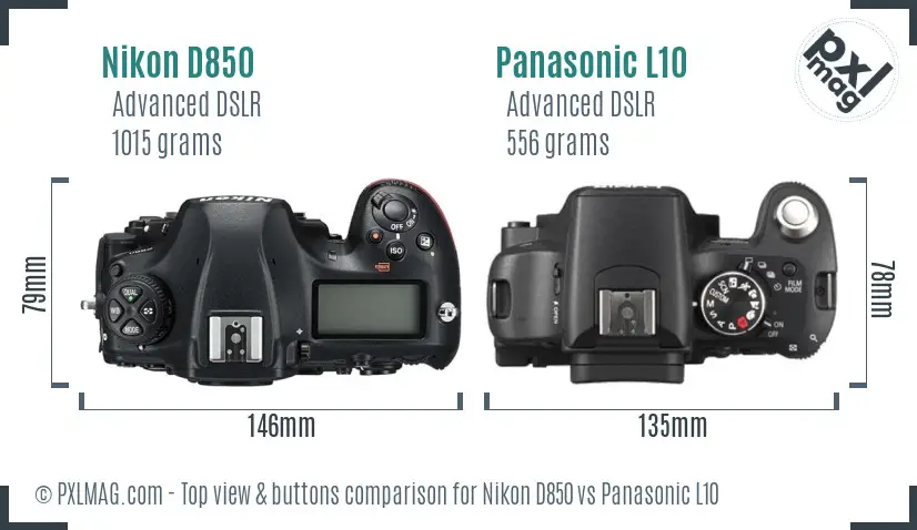 Nikon D850 vs Panasonic L10 top view buttons comparison