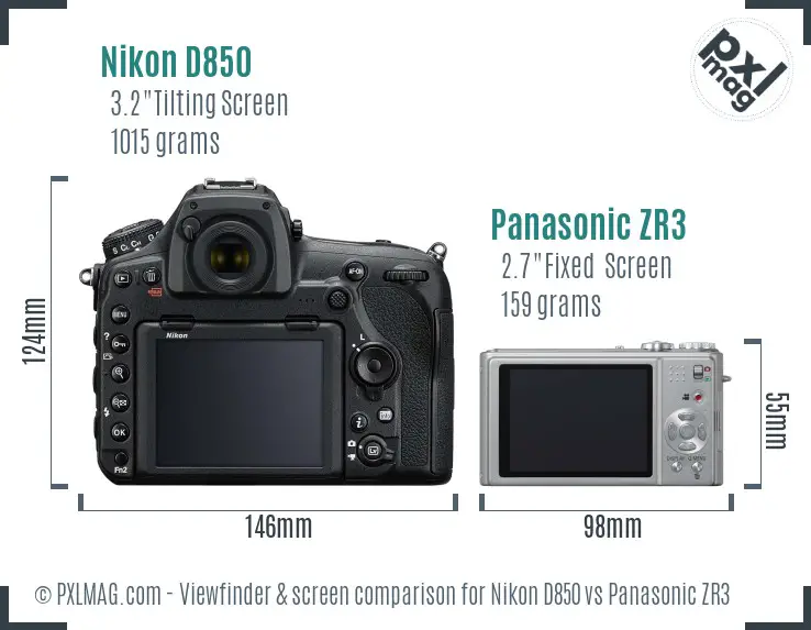 Nikon D850 vs Panasonic ZR3 Screen and Viewfinder comparison