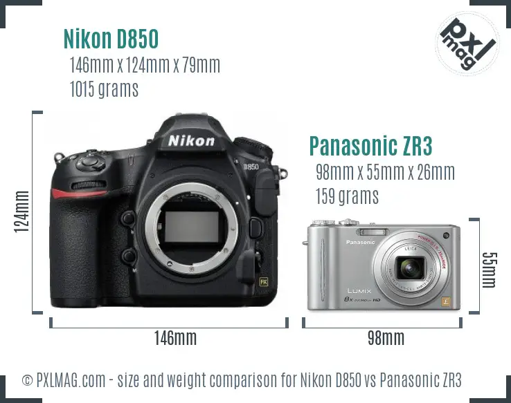 Nikon D850 vs Panasonic ZR3 size comparison