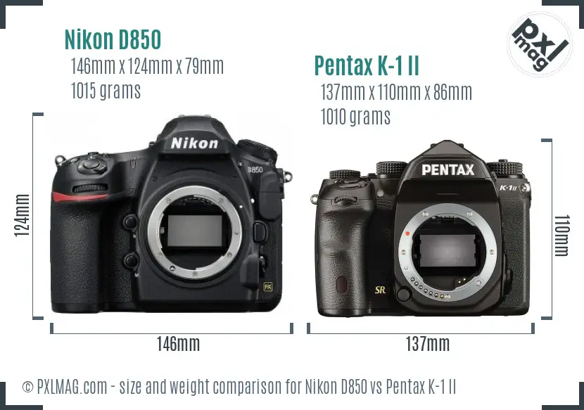 Nikon D850 vs Pentax K-1 II size comparison