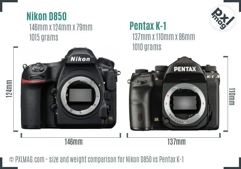 Nikon D850 vs Pentax K-1 size comparison