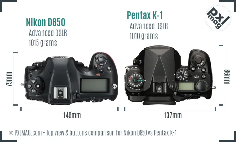 Nikon D850 vs Pentax K-1 top view buttons comparison