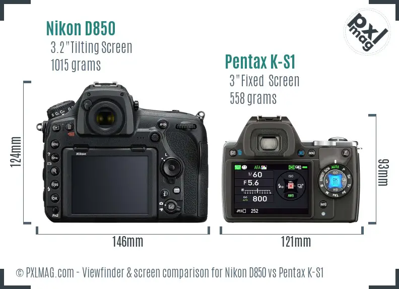 Nikon D850 vs Pentax K-S1 Screen and Viewfinder comparison