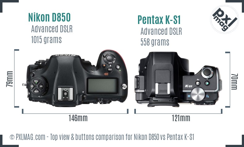 Nikon D850 vs Pentax K-S1 top view buttons comparison