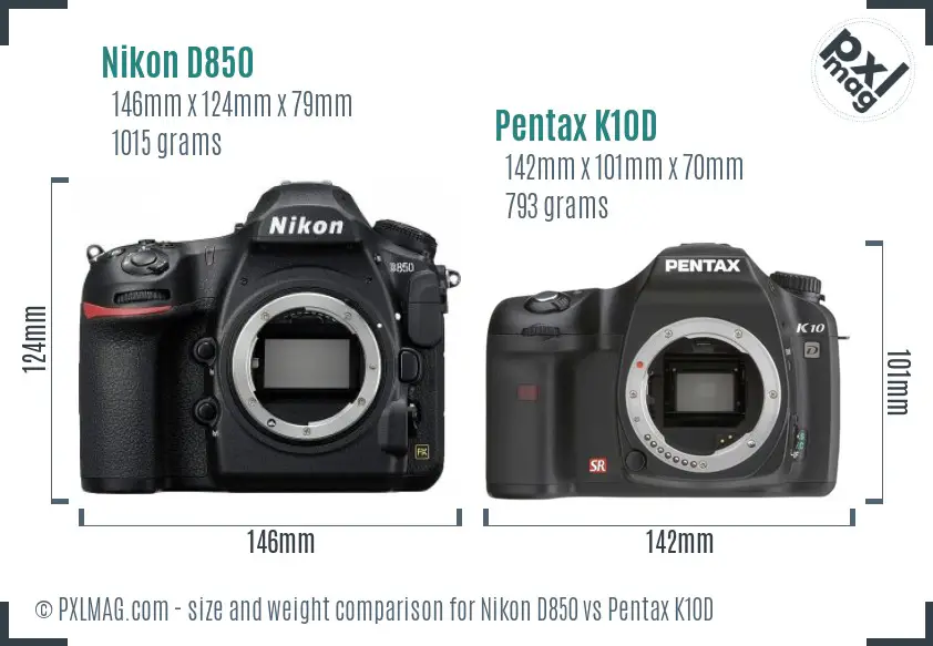 Nikon D850 vs Pentax K10D size comparison