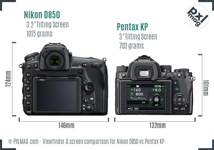 Nikon D850 vs Pentax KP Screen and Viewfinder comparison