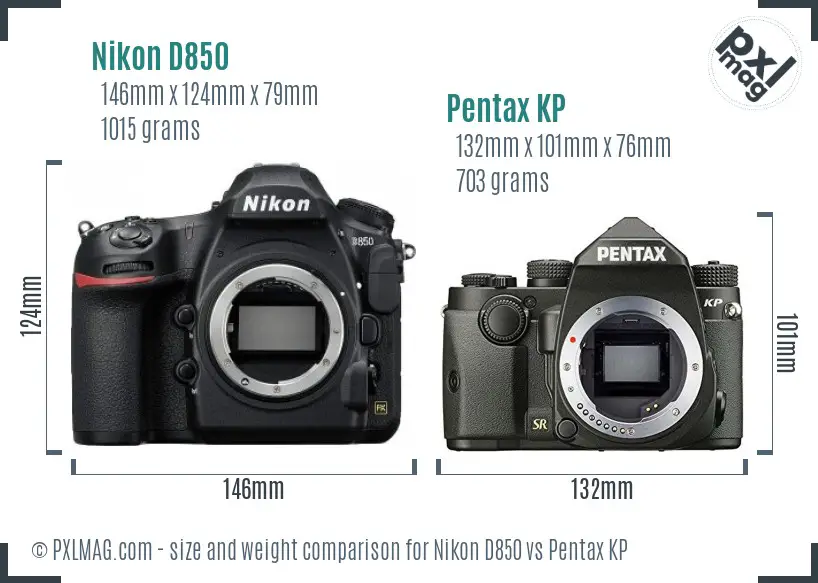 Nikon D850 vs Pentax KP size comparison