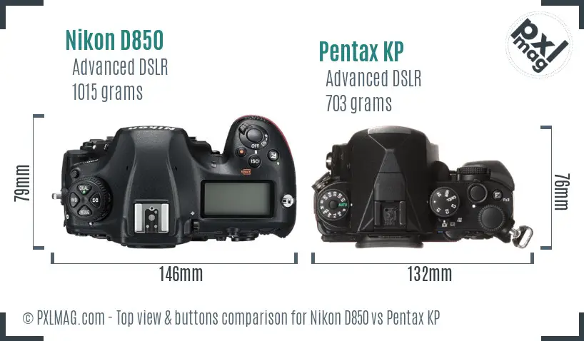 Nikon D850 vs Pentax KP top view buttons comparison