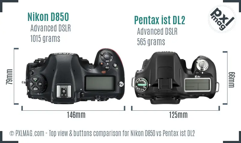 Nikon D850 vs Pentax ist DL2 top view buttons comparison