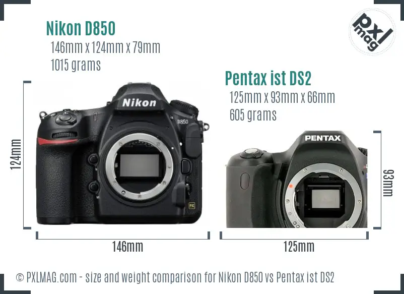 Nikon D850 vs Pentax ist DS2 size comparison
