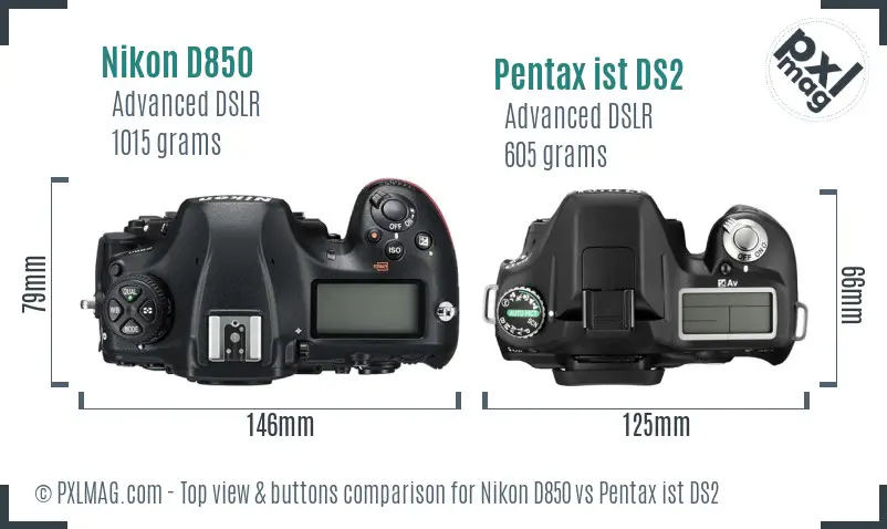 Nikon D850 vs Pentax ist DS2 top view buttons comparison