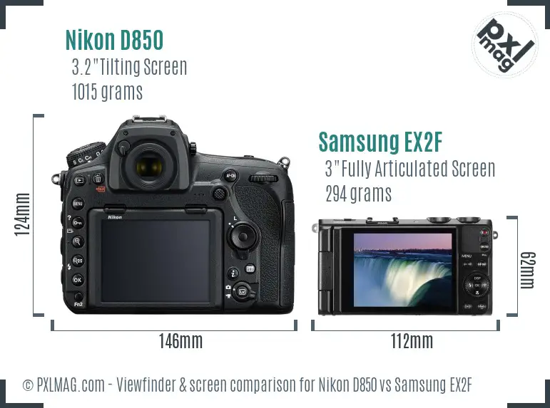 Nikon D850 vs Samsung EX2F Screen and Viewfinder comparison