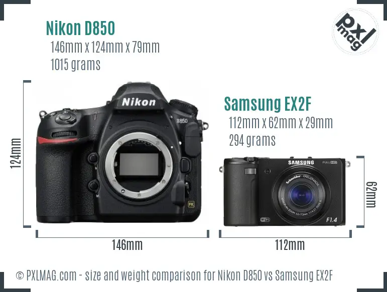 Nikon D850 vs Samsung EX2F size comparison